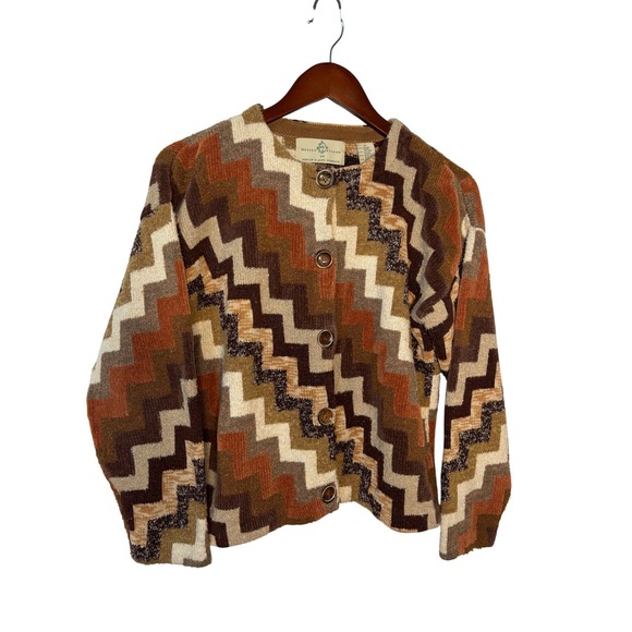 Design Options by Philip & Jane Gordon Sweaters - Design Options Philip Jane Gordon Chevron Zigzag Cardigan Sweater Brown Rust Med